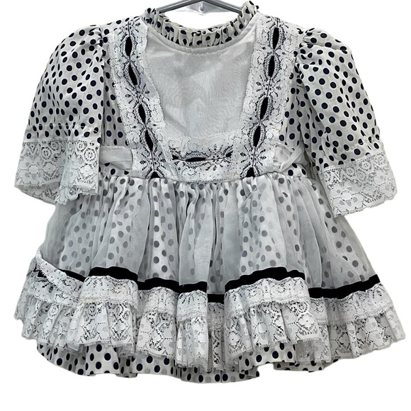 Vintage apron dress Winnie the Pooh Disney Sears polka dot ruffle size 1 navy - Picture 1 of 8